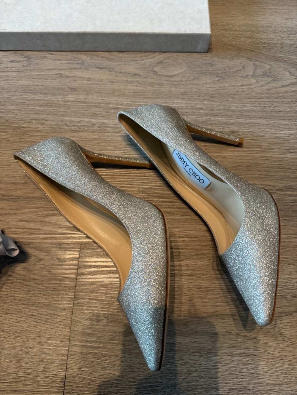 Jimmy Choo Glitter Pointed-Toe Pumps in Silver - Picture 4 of 5